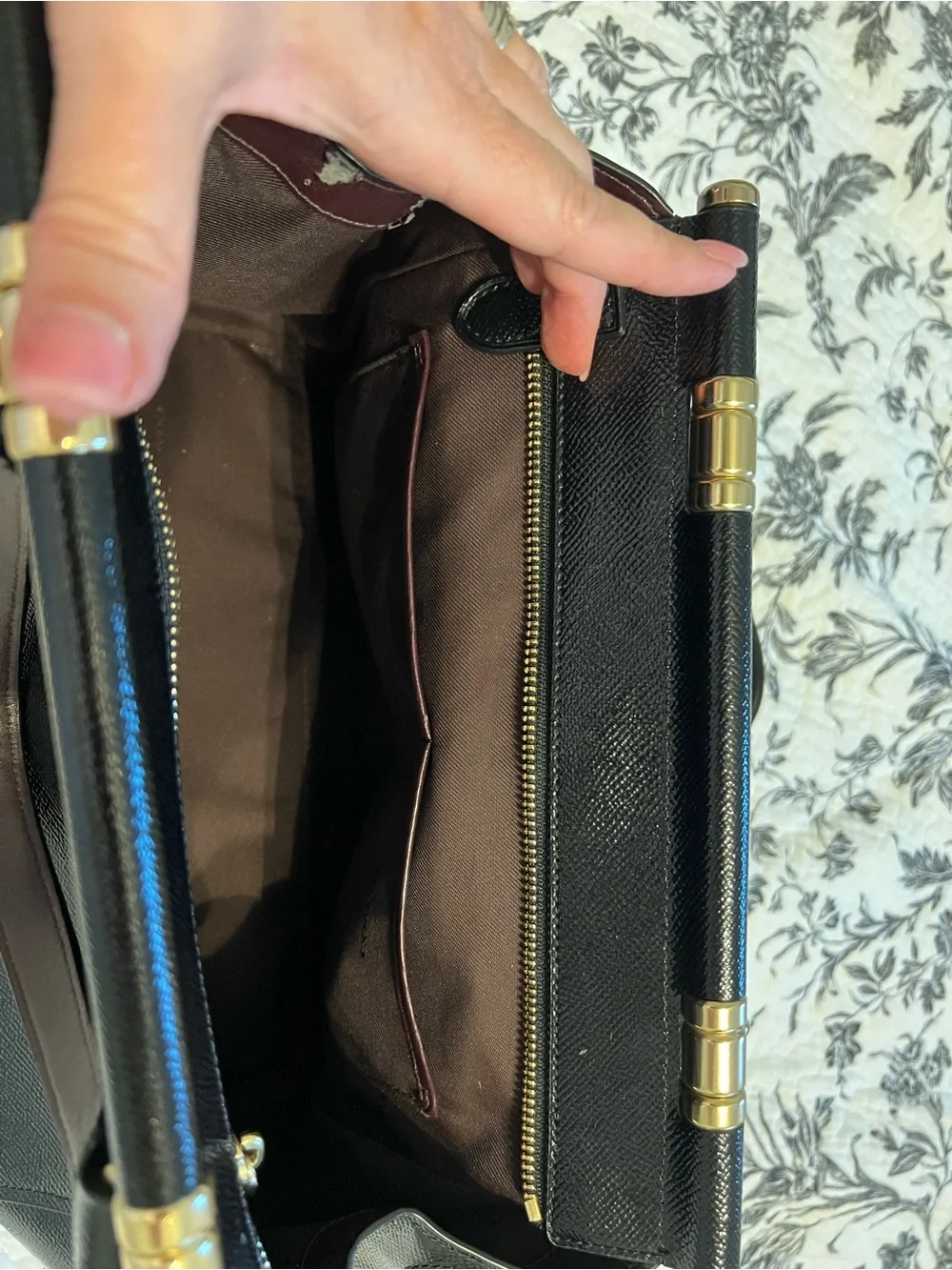 COACH Black Leather Structured Top-Handle Satchel with Gold Hardware